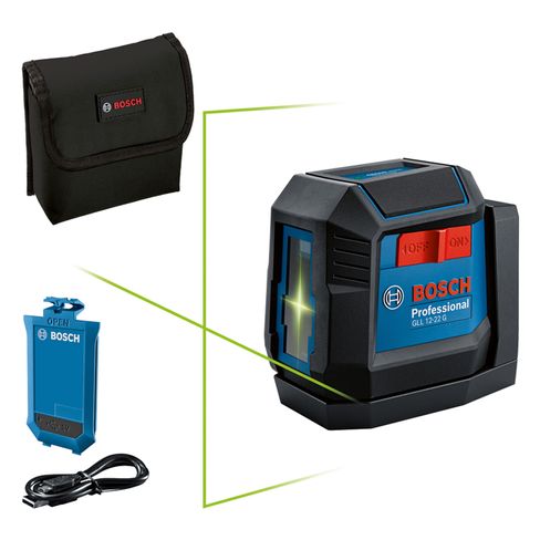Nivel láser verde Bosch GLL 12-22 G LI, 12m 1 batería + soporte